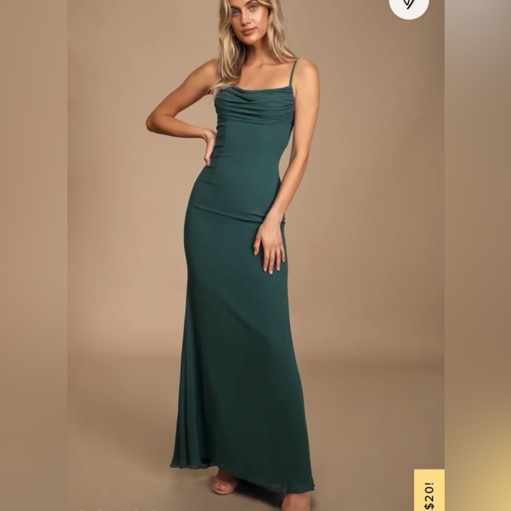 Lulu's Green Cowl Neck Sleeveless Maxi Dress